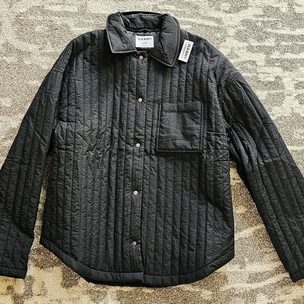 Old Navy Black Quilted Button-Front Jacket